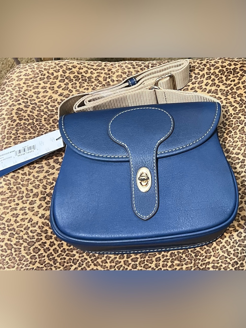 Dooney & Bourke Leather Saddle Bag in Marine (blue) with Gold Hardware NWT